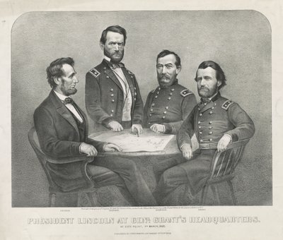 El Presidente Lincoln en el Cuartel General del General Grant, c.1865 de Currier and Ives