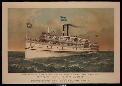 El vapor Rhode Island de la Providence and Stonington Steamship Co, de la Providence and Stonington Lines de N. and Ives J.M. (1824 95) Currier