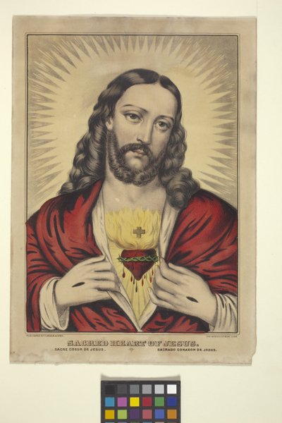 Sagrado Corazón de Jesús (litografía coloreada a mano) de N. and Ives J.M. (1824 95) Currier
