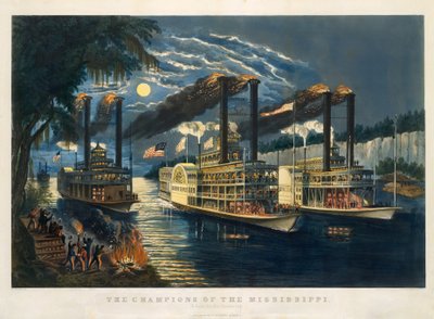 Los campeones del Mississippi – "Una carrera por los cuernos de ciervo" de Currier and Ives