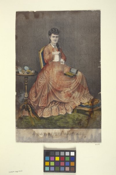 El día antes del matrimonio (litografía coloreada a mano) de N. and Ives J.M. (1824 95) Currier