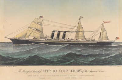 El magnífico buque de vapor "City of New York" de la Inman Line, finales del siglo XIX (litografía, coloreada) de N. and Ives J.M. (1824 95) Currier