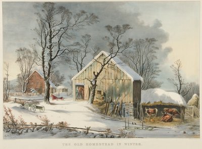 La vieja casa en invierno de Currier and Ives