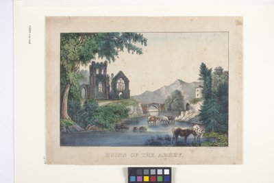 Las ruinas de la abadía (litografía coloreada a mano) de N. and Ives J.M. (1824 95) Currier