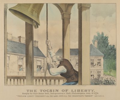 El Toque de Libertad Sonado por la Campana de la Casa del Estado, Filadelfia el 4 de julio de 1776 de Currier and Ives