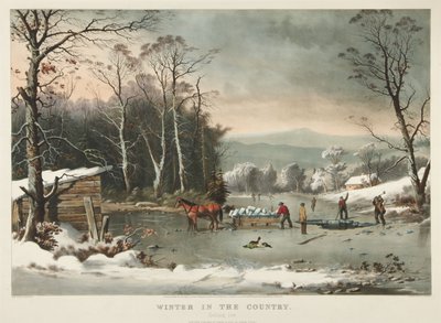 Invierno en el campo, recogiendo hielo de Currier and Ives