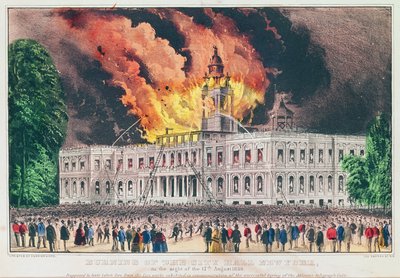 Incendio del Ayuntamiento de Nueva York, la noche del 17 de agosto de 1858 de N. and Ives, J.M. Currier