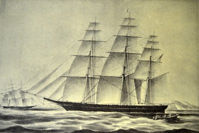 Ilustración de Currier & Ives del Siglo XIX. El Barco Clipper Huracán de N. and Ives, J.M. Currier