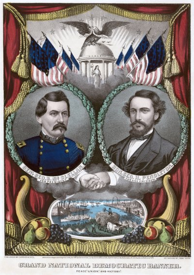 Gran pancarta nacional democrática. ¡Paz! ¡Unión! y ¡victoria!, 1864 de N. and Ives, J.M. Currier