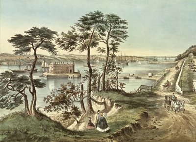 Staten Island y los Estrechos desde Fort Hamilton de N. and Ives, J.M. Currier