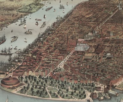 La Ciudad de Nueva York (detalle), 1883 de N. and Ives, J.M. Currier