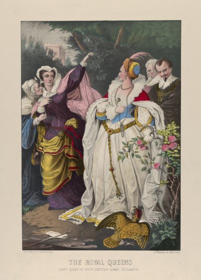 Las reinas rivales, María Reina de Escocia desafiando a la Reina Isabel de N. and Ives, J.M. Currier