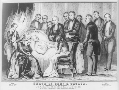 Zachary Taylor en su lecho de muerte en la Casa Blanca, 1850 de N. and Ives, J.M. Currier