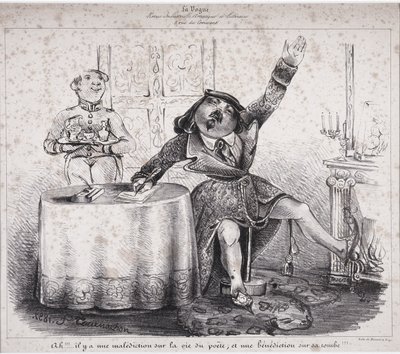 ¡Ah! ¡Hay una maldición en la vida del poeta y una maldición en su tumba! Uno de los primeros dibujos de Felix Tournachon apareció en "La Vogue, revista industrial, artística y literaria" de Nadar