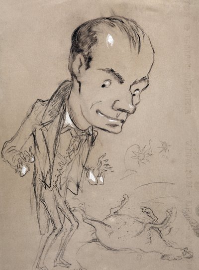 Baudelaire asombrado frente a un caballo muerto y sobre su espalda. Representación de Charles Baudelaire poeta francés (1821-1867) de Nadar
