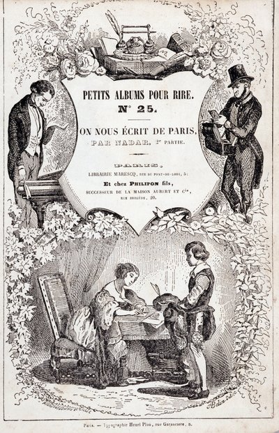Frontispicio de "Pequeños álbumes para reír número 25. Nos escribieron desde París. Segunda parte", 1850 (grabado) de Nadar