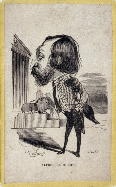 Retrato-caricatura de Alfred de Musset (1810-1857), poeta y dramaturgo francés. Caricatura de Gaspard Felix Tournachon, conocido como Felix Nadar (1820-1910) de Nadar