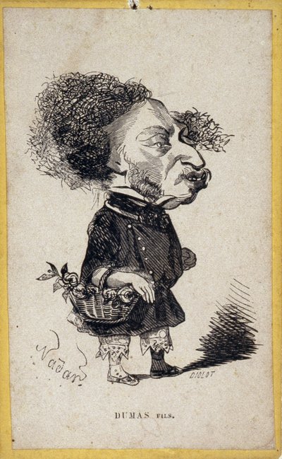 Retrato-charge de Alexandre Dumas Jr. (1824-1895), escritor francés. Caricatura de Gaspard Felix Tournachon, conocido como Felix Nadar (1820-1910) de Nadar