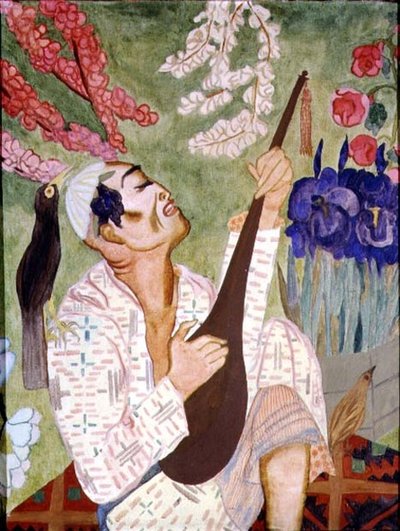 Hombre japonés tocando un laúd de Nadezhda Vladimirovna Lermontova