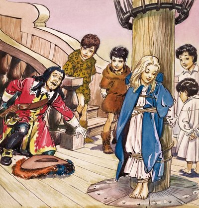 Wendy atada al mástil, ilustración de "Peter Pan" de J.M. Barrie (gouache sobre papel) de Nadir Quinto
