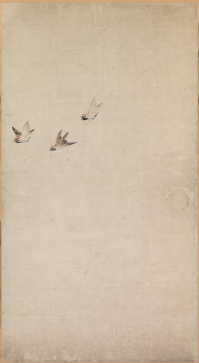 Puppies, Sparrows and Chrysanthemums de Nagasawa Rosetsu