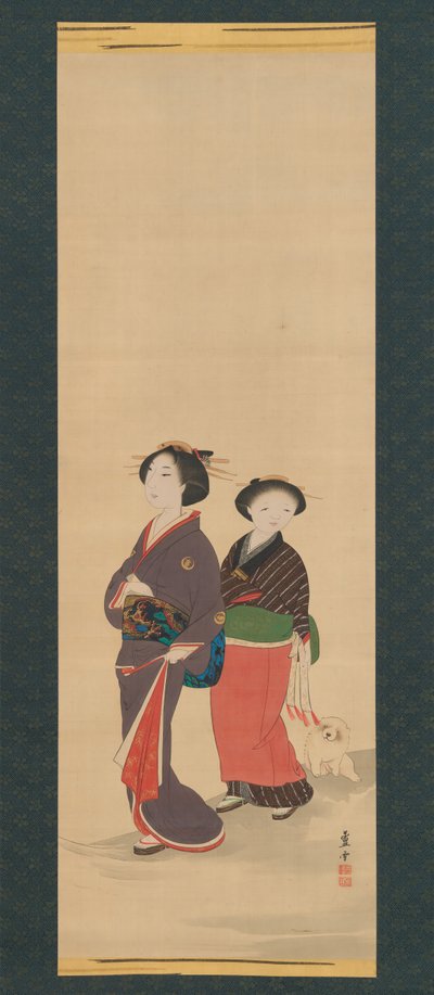 Dos Mujeres y un Cachorro de Nagasawa Rosetsu