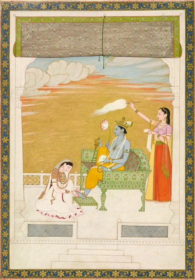 Lakshmi masajeando el pie de Vishnu, ca. 1765-1770 de Nainsukh Manju