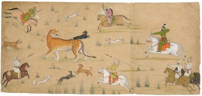 Raja Balwant Dev Singh en una cacería de tigres, c.1750 de Nainsukh