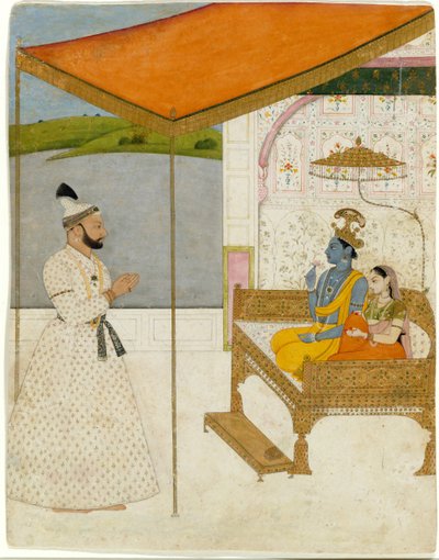 Visión de Krishna y Radha de Raja Balwant Singh de Nainsukh