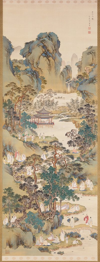 Poetry Gathering At The Orchid Pavilion (tinta, color y gofun sobre seda) de Nakabayashi Chikkei