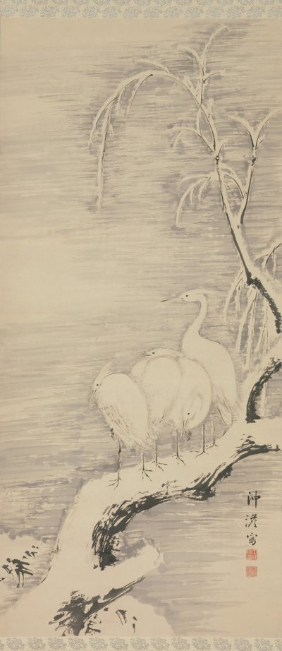 Garzas en la nieve, ca. 1840 de Nakabayashi Chikuto