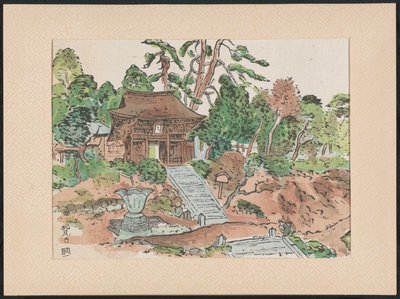 Templo de Matsunodera Templo Aobayama Matsuodera (título sobre el objeto) Houtsnedes van heilige Kannon tempels (título de la serie) Grabados en madera de los templos sagrados de Kannon (título de la serie en el objeto) Mokuhanga Kannon reijô sen (título d de Nakazawa Hiromitsu