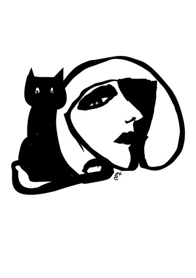 Catty Monday Cat, 2021 (Tinta sobre tarjeta) de Nancy Moniz Charalambous