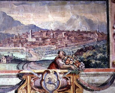 Dormitorio, (detalle) del friso que representa ciudades bajo el dominio de los Medici, posiblemente Volterra de Nanni di B. Bigio and Bartolomeo Ammannati
