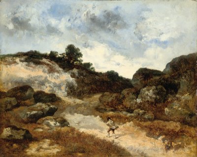 Antes de la tormenta, un personaje en el camino rocoso hacia Jean-de-Paris de Narcisse Virgile Diaz de la Peña