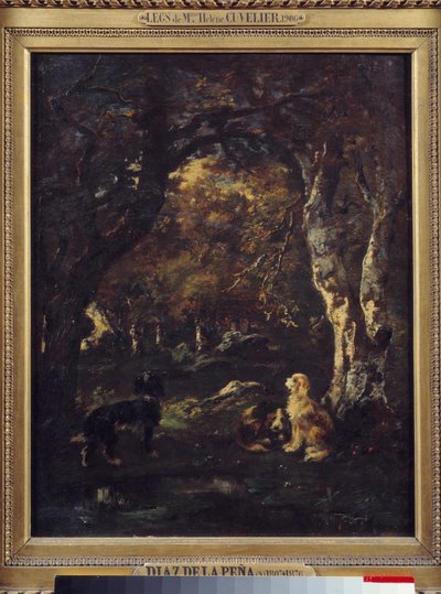 Perros en el bosque, pintura de Narciso Díaz de la Peña de Narcisse Virgile Diaz de la Peña