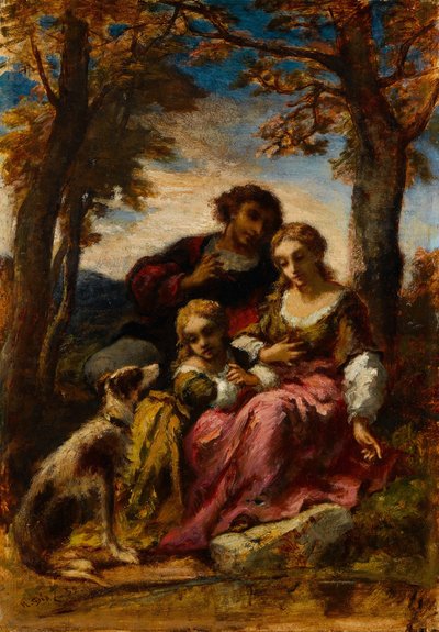 Figuras y un perro en un paisaje, 1852 de Narcisse Virgile Diaz de la Peña