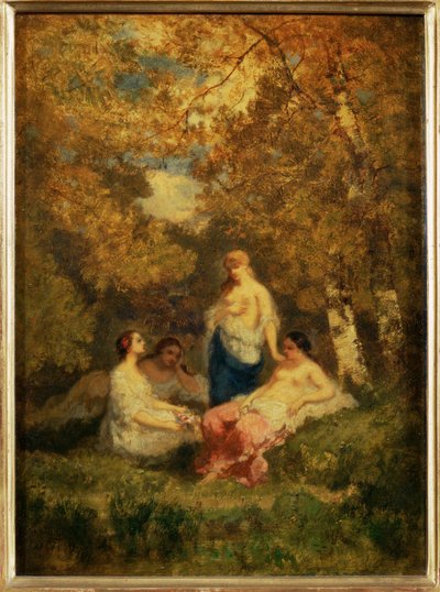 Quatre filles au repos dans la foret - Cuatro niñas descansando en un ... de Narcisse Virgile Diaz de la Peña