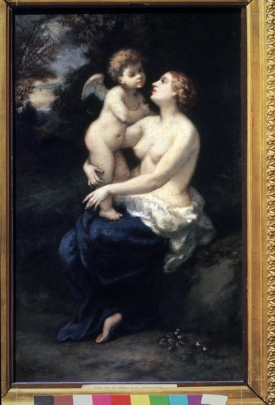 "Venus sosteniendo a Cupido en su regazo" (Venus con Cupido en su regazo). Pintura de Narciso Virgilio Díaz de la Pena (1807-1876) Museo de Bellas Artes Pushkin del siglo XIX, Moscú de Narcisse Virgile Diaz de la Peña