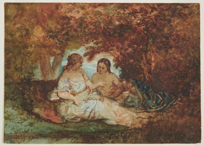 Escena de bosque, c.1830-50 (pluma, tinta, acuarela y óleo sobre papel) de Narcisse Virgile Diaz de la Peña