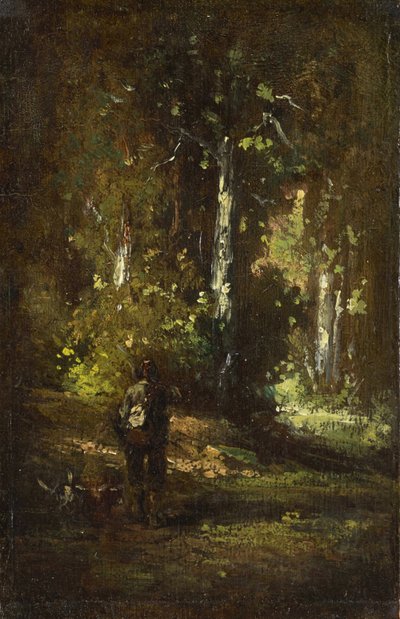 Vista del interior del bosque con un cazador. de Narcisse Virgilio Diaz de la Peña, Alexandre Gabriel Decamps