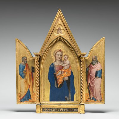 Madonna y el Niño, con los Santos Pedro y Juan el Evangelista, y el Hombre de Dolores [tríptico completo] de Nardo di Cione