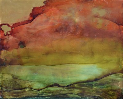 Horizonte abstracto dorado y verde de Natalie Avondet