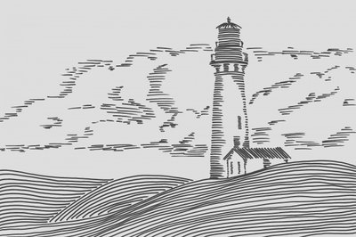Paisaje costero con faro de Natalie Bruns