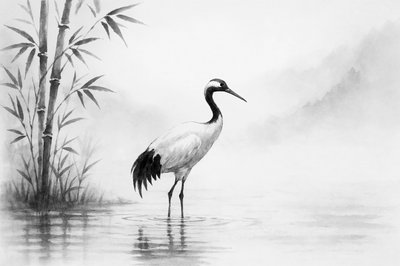Grulla en un paisaje brumoso de Natalie Bruns