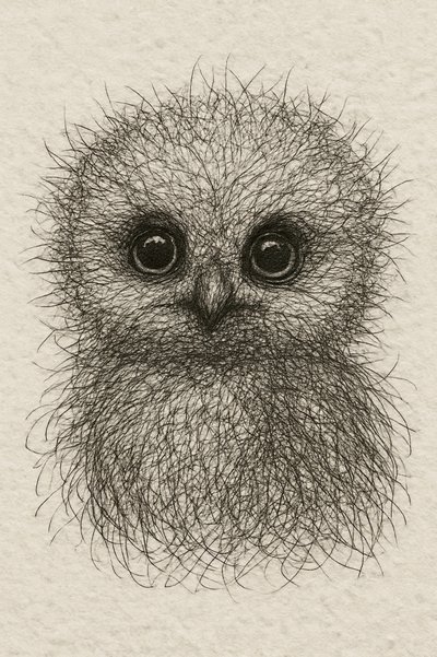 Un búho bebé muy mono y peludo de Natalie Bruns