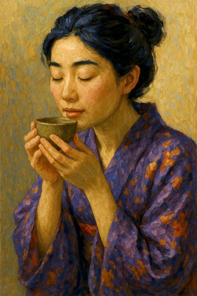 Una mujer japonesa saboreando un té de Natalie Bruns