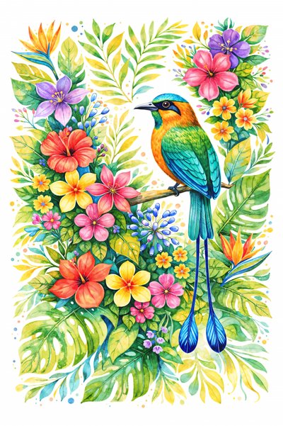 Motmot entre flores tropicales de Natalie Bruns