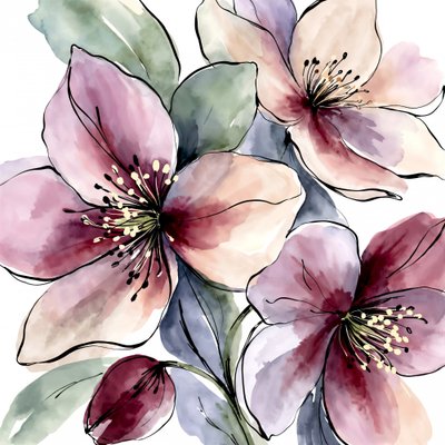 Flores en acuarela rosa de Natalie Bruns