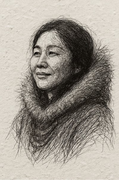 Mujer sonriente con abrigo de piel de Natalie Bruns
